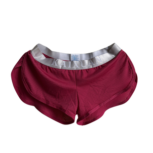 男士网纱透气内裤半透明速干低腰性感开叉加肥加大码居家运动裤头