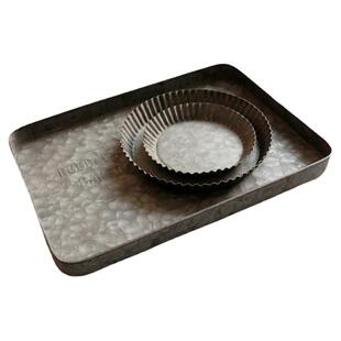 旧事光丨铁艺复古做旧圆形收纳托盘金属甜品烘焙长方形铁皮拍摄盘