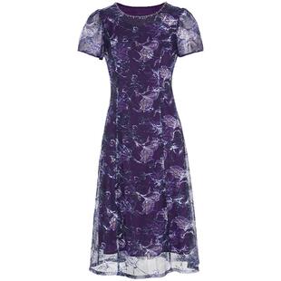 马天奴夏季女印花网布连衣裙子钉珠短袖收腰气质长裙时尚气质流行