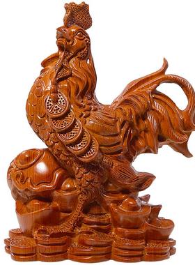 花梨木雕刻大公鸡摆件客厅