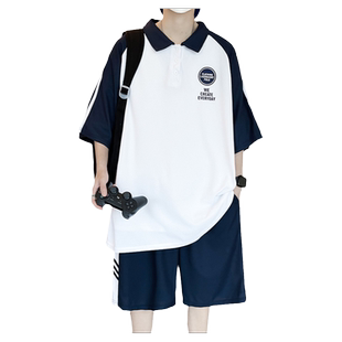 青少年短袖t恤男孩13-15岁初中高中学生帅气POLO衫14大童夏装套装