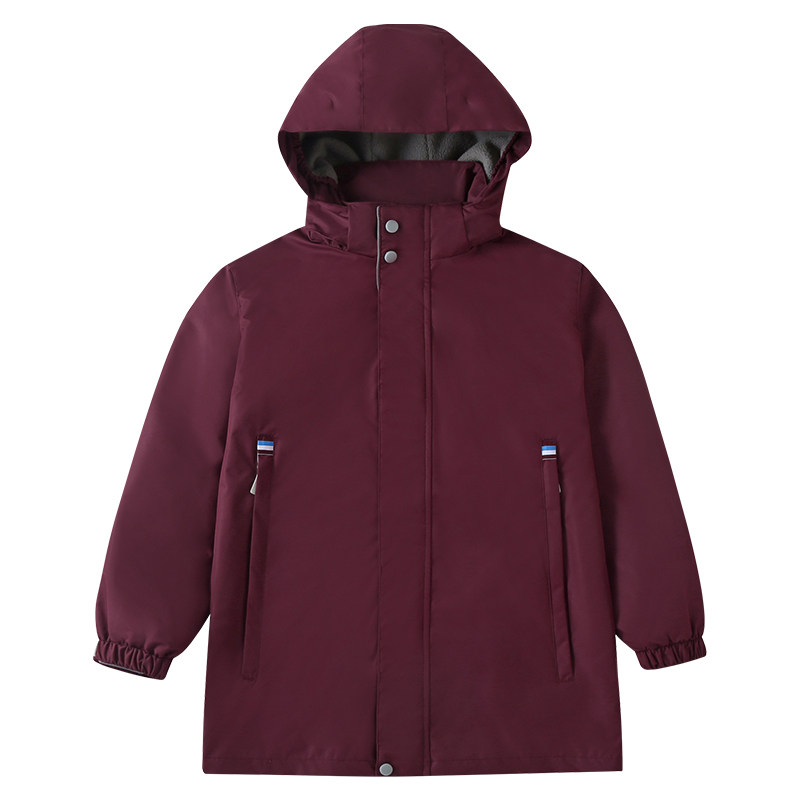 冬季校服羽绒服儿童枣红色冲锋衣