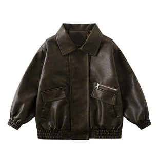 男童春秋款酷帅皮衣外套2026新款中大童秋装时髦皮夹克男孩上衣潮