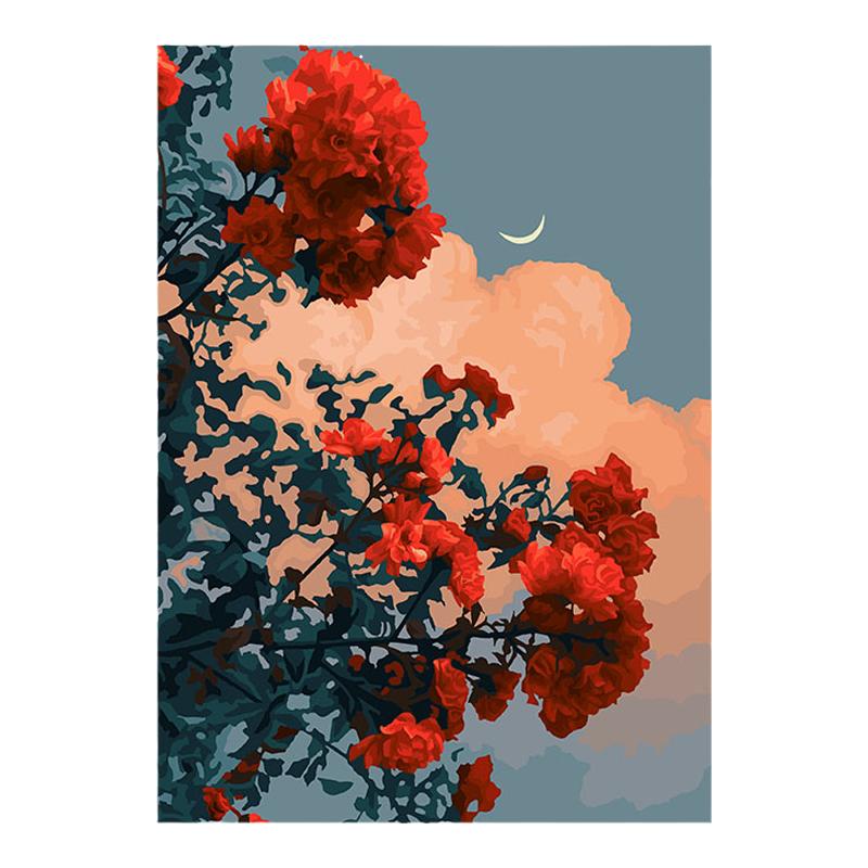 自油自画diy数字油画月下蔷薇