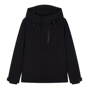 USHI悠时 黑色时尚易搭休闲连帽拼接设计感潮流廓版羽绒服男装