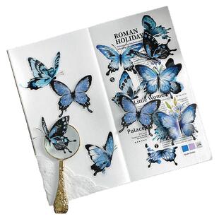 蝴蝶画册PET贴纸包 手帐装饰咕卡贴画造景打底拼贴手账素材15张