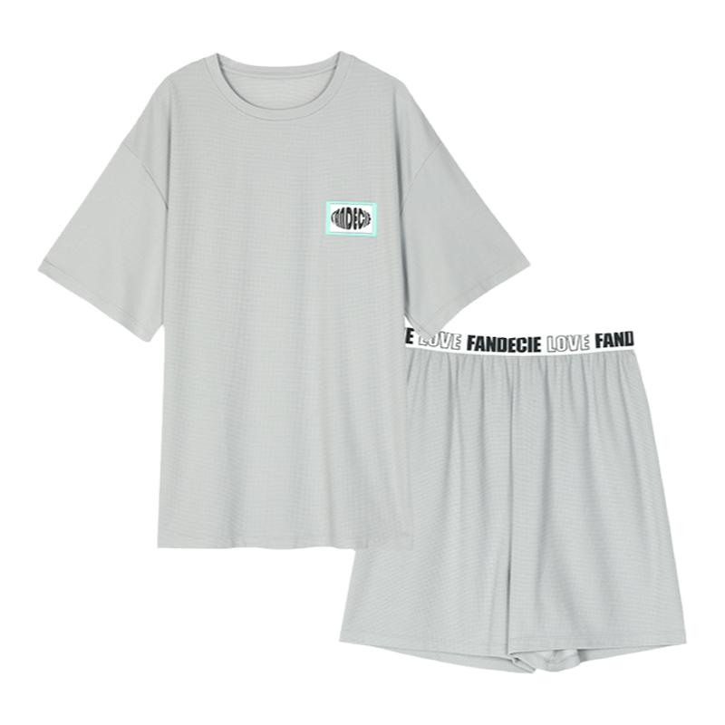 芬狄诗商场同款睡衣男华夫格面料舒适短袖T恤家居服套装FLM0410