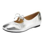 星期六法式小羊皮银色玛丽珍鞋女2025秋季新款真皮浅口芭蕾舞单鞋