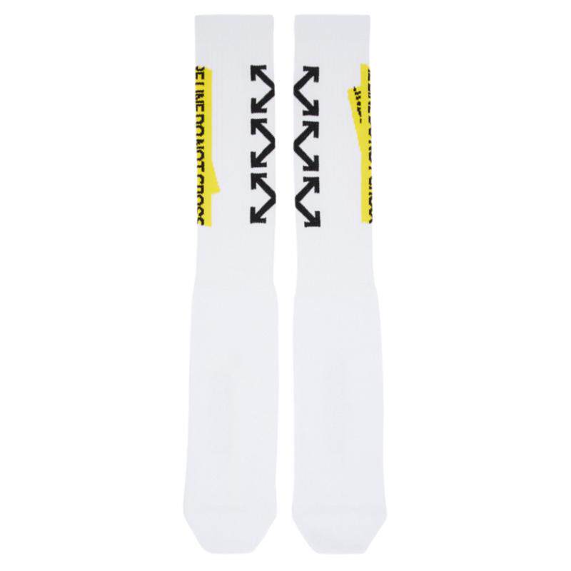 包邮off中筒袜潮牌长袜男棉袜 黑白色大理石纹ow袜子socks篮球袜