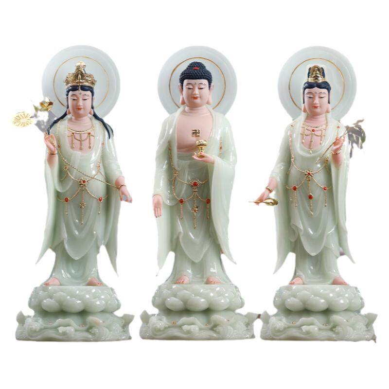 汉白玉西方三圣佛像家用供奉摆件
