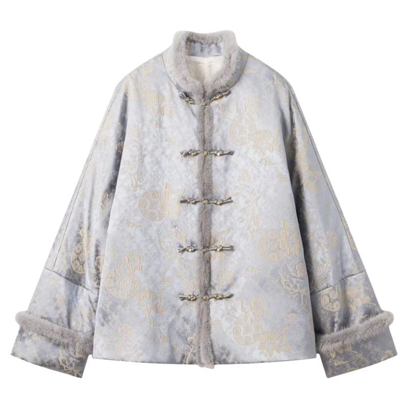 新中式重工刺绣拼接棉服女国风夹上衣