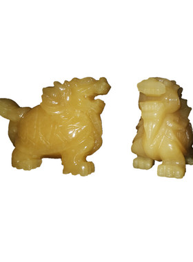 米黄玉石招财玄关天然手工雕摆件