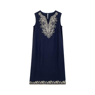 JKJS【漱玉词】天丝苎麻 无袖连衣裙女夏复古裙子新中式刺绣长裙