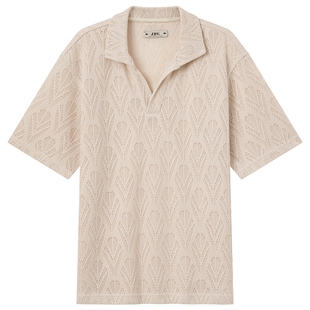 【郑业成同款】JDV男装夏季米色编织POLO衫男士短袖T恤SPO5304