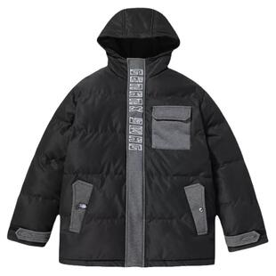 GENANX闪电潮牌黑灰色连帽羽绒服男冬装保暖拼接贴布情侣羽绒外套