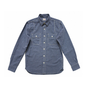 小溪原创蓝白格子复古衬衫男长袖休闲修身衬衣春秋新款青少年上衣