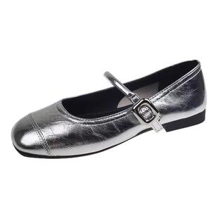 银色玛丽珍女鞋2026新款春夏单鞋配裙子法式小皮鞋软底鞋子豆豆鞋