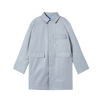 韩国防水斜纹布翻领中长款风衣