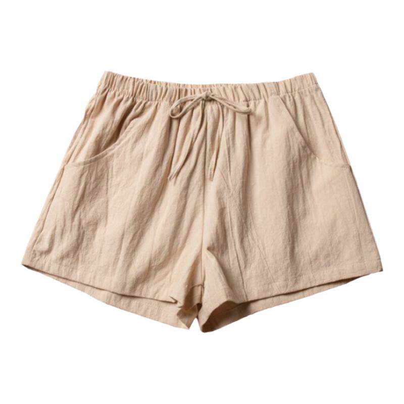 夏季休闲短裤女宽松阔腿松紧带居家棉麻休闲运动裤薄款透气亚麻裤