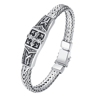 十尚美地公义 欧美925银手镯男款复古十字架手链霸气时尚潮牌手饰