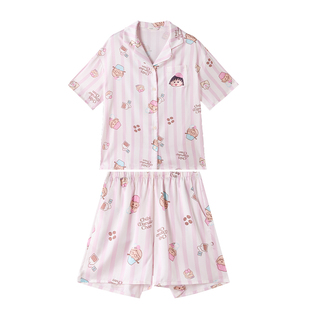 Gukoo/果壳睡衣女夏季冰丝樱桃小丸子联名甜美可外穿家居服套装