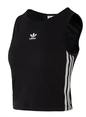 阿迪达斯三叶草黑色修身背心女2026夏季新款无袖T恤运动服KB6417