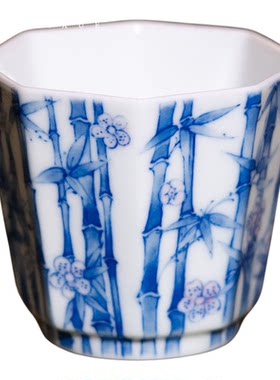 青樵轩斗彩竹子桃花八方杯75ml