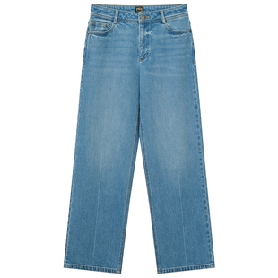 【专柜正品】Hazzys哈吉斯春夏女士牛仔裤休闲通勤纯色直筒长裤潮