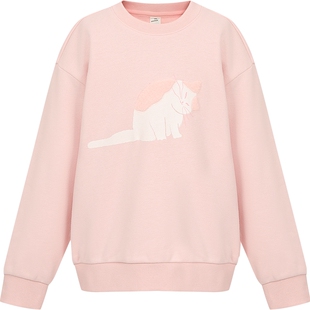 本来BENLAI女童抗菌圆领卫衣新款儿童趣味猫咪印花上衣衫