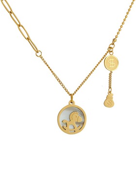 钛钢马上有钱18K白贝母项链设计感拼接链条锁骨项链配饰女百搭ins