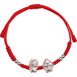 999纯银十二生肖手链儿童2026马鼠本命年六合红手绳男孩婴儿女宝