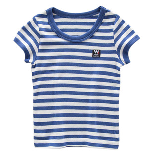 2件装日系黑白条纹T恤男童圆领条纹短袖儿童宝宝打底衫上衣纯棉夏