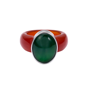 SUDROV素觉轻奢高级感天然蛋面翡翠戒指红色宝石食指玉石指环女