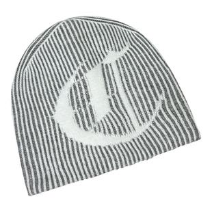 韩国提花提条纹字母双面戴针织帽女秋冬保暖冷帽百搭套头毛线帽男