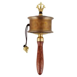 手摇转轮随身手动纯铜八吉祥浮雕铜材手摇转筒家居装饰桌面摆件