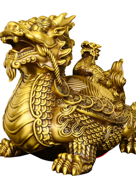 纯黄铜龙龟母子摆件招财客厅装饰