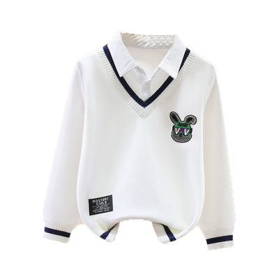 秋冬男童卫衣假两件一体绒打底衫