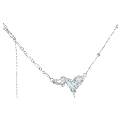 原创纯银奶蓝色爱心项链女