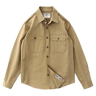 春秋工程师衬衣外套阿美咔叽美式复古军绿色硬汉男士长袖工装衬衫