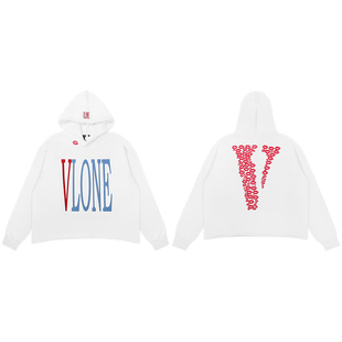 VLONE美款NO FRIENDS嘴唇大VLOGO印花刺绣超重磅无下摆连帽卫衣