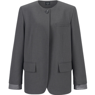 衣香丽影灰色圆领西装外套女士2026年春装新款高级感气质休闲西服