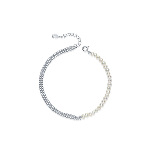 京润珍珠 远归 925银淡水珍珠手链3.0-4.0mm白色近圆形珍珠手链P