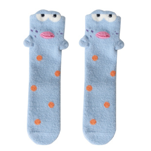 卡通搞怪澳绒袜子女生秋冬加厚保暖无骨比奇堡丑鱼居家睡眠地板袜