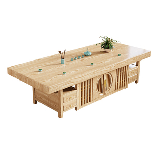 原木色实木大板茶桌椅组合一桌五椅办公室泡茶桌客厅家用茶台茶几