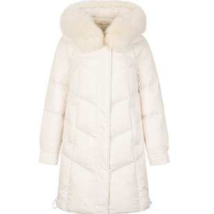 衣香丽影狐狸毛领连帽羽绒服女中长款2025年冬装新款90白鸭绒外套