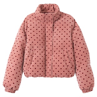 司童 粉海棠丝绒波点羽绒服90白鸭绒冬季新款短款外套女防寒保暖