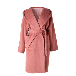 ZHUYIYI 梅子粉色宽松连帽苏力羊驼羊毛连帽大衣女冬季毛呢外套韩