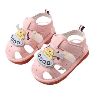 婧麒婴儿鞋子夏季幼儿男童女宝宝学步鞋叫叫儿童凉鞋一岁软底布鞋