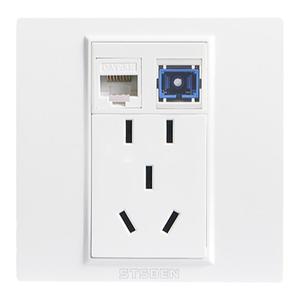 86型暗装电脑光纤千兆网络带5孔电源插座五孔+光纤+六类网线插座