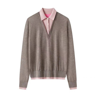 假两件针织衫女士2026新款春季polo领慵懒高级感羊毛上衣宽松毛衣